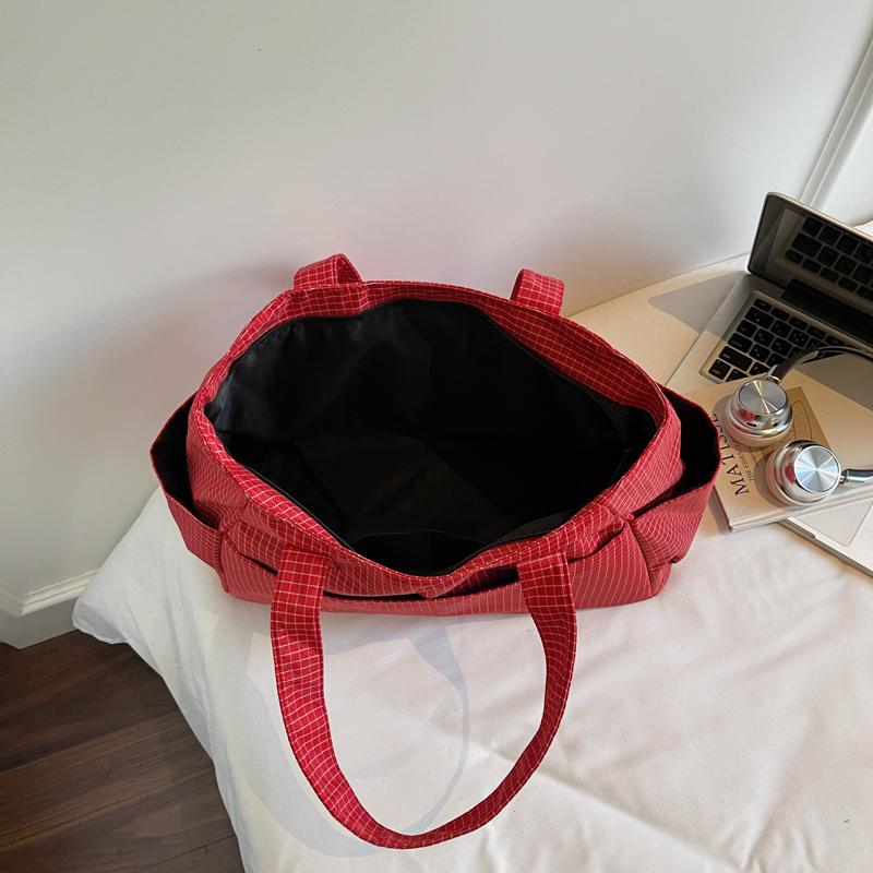 Schultertasche mit großer Kapazität Damen Vintage Karomuster Nylontasche Tragetasche Pendler Tragbar Unterarmtasche