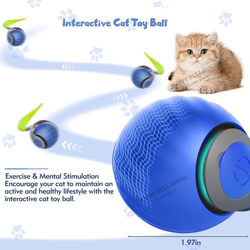 Interactive Cat Toy Balls, Automatic Toys for Cat with Replacement Tail, 2 Adjustable Modes, USB-Rechargeable Indoor Kitten Toy