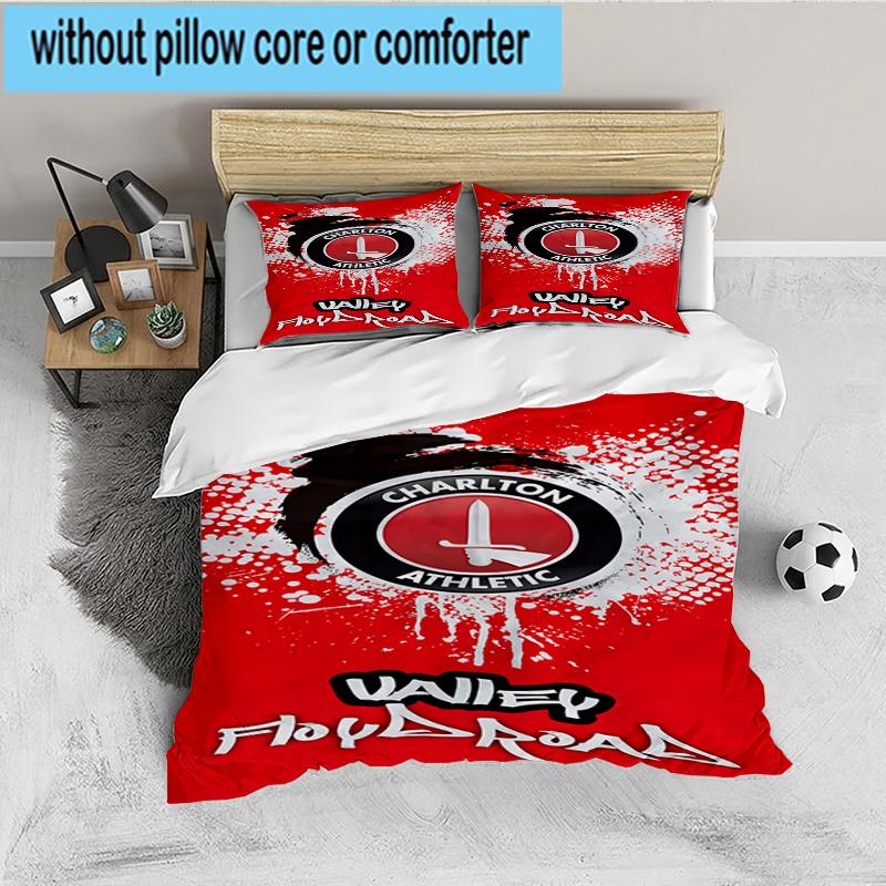 3PCS Football Charlton-Athletic Crest Bedding set,Ideal For1pc Duvet Cover And 2pcs Pillowcases Perfect for Christmas,Ideal for Bedroom, Dormitory