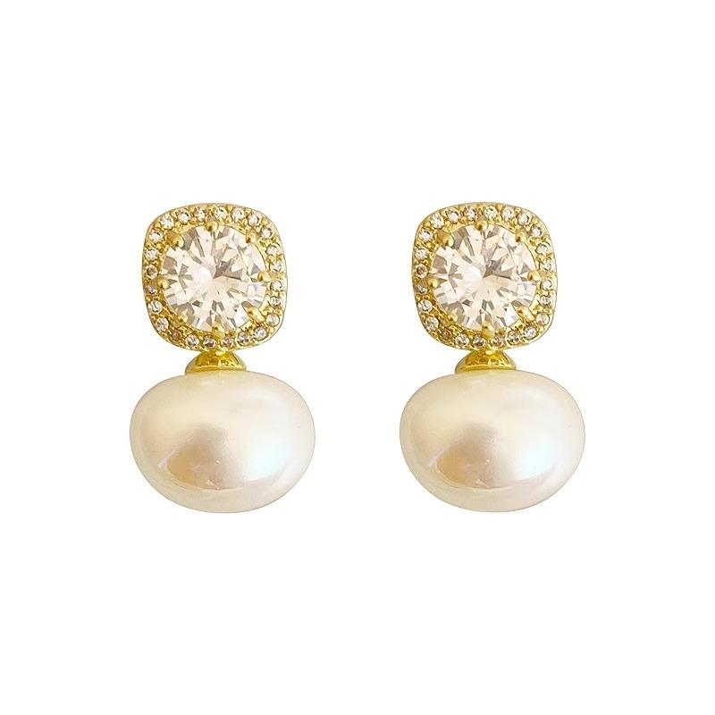 Vintage Pearl Stud Earrings - Luxurious Ear Accessories with Simple and Elegant Style - Zirconium Stone Silver Hook Earrings
