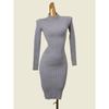 Normcore Half Turtleneck Underwear Knitted Dress Fashion Wind Sunken Stripe High Elastic Silm Long Sleeves Fall and Winter Heattech Sheath Dress