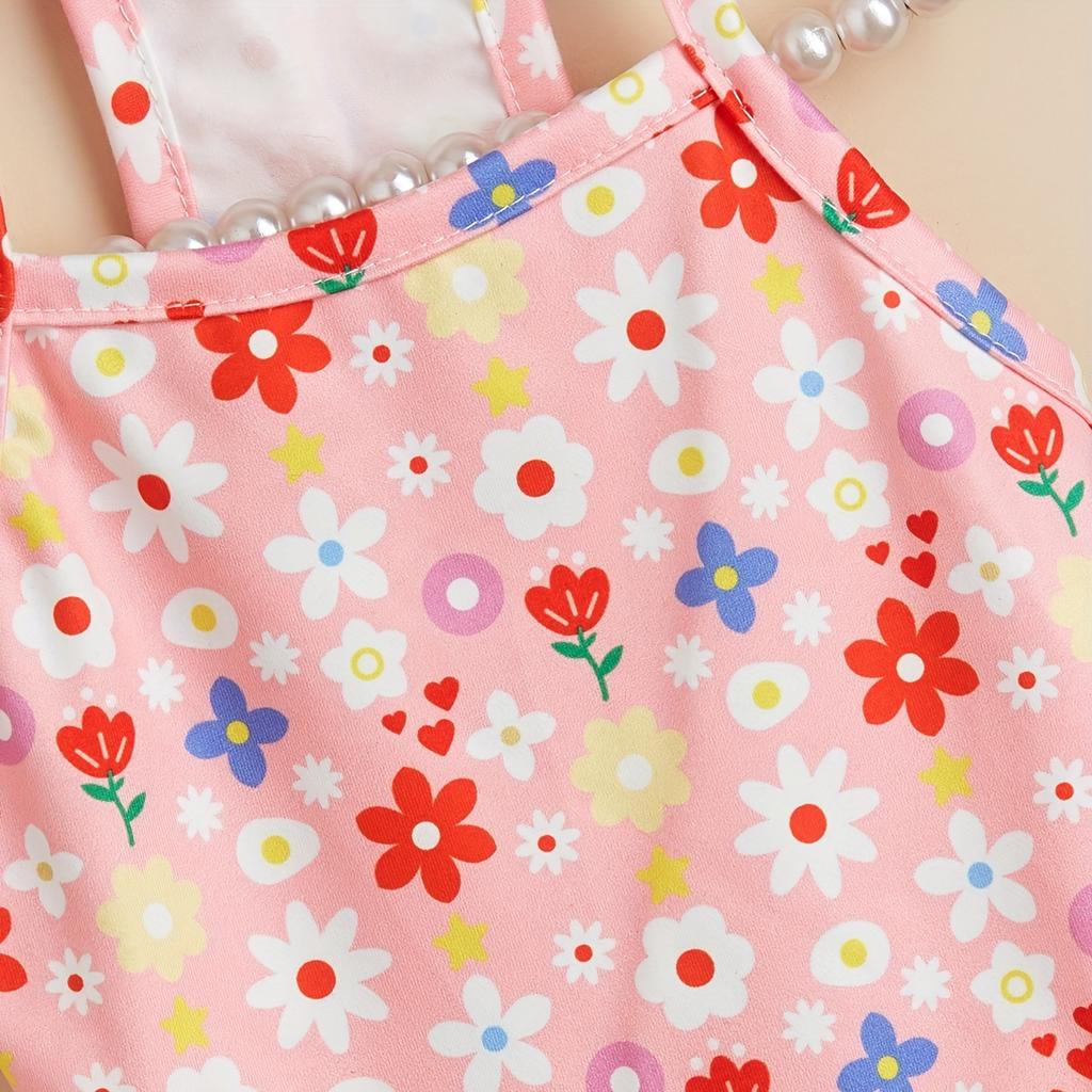 Floral Pet Dress for Cats Small Dogs, Colorful Ruffle Hem Flower Pattern Puppy Costume, Summer Pink/Purple Cute Pet Clothes