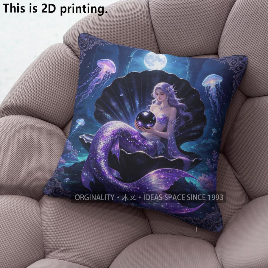 Mermaid Printed Square Throw Pillow Cases For Home Decor Pattern Cushion Cover Suitable For Sofa Bedroom Car Pillow Cover