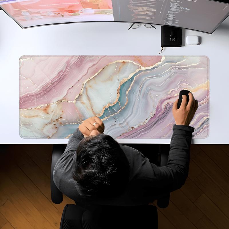 Pink Blue Marble Large Gaming Mouse Pad Non-Slip Rubber Desk Mat Desk Interior Setup Mousepads Playmat Mouse Mat Office Rug