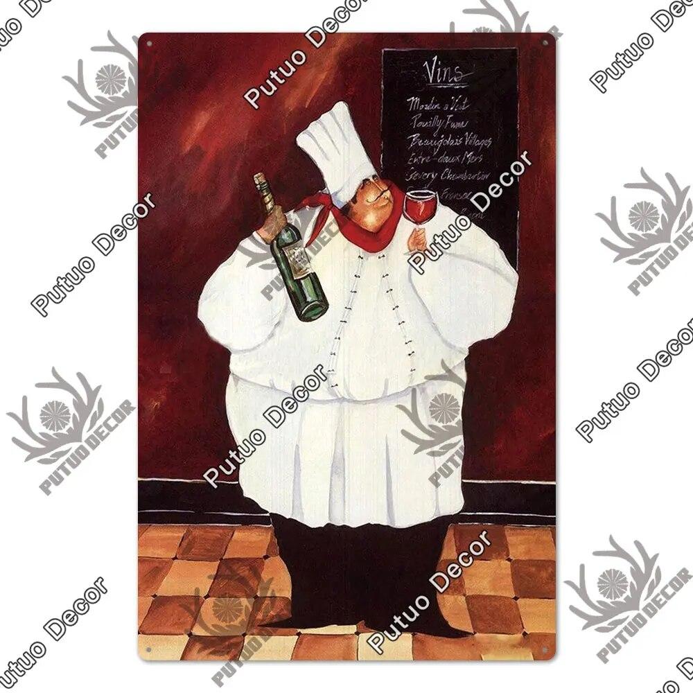 Putuo Decor Chef Metal Painting Retro Tin Sign Cook Kitchen Vintage Wall Decor Restaurant Diner Bistro