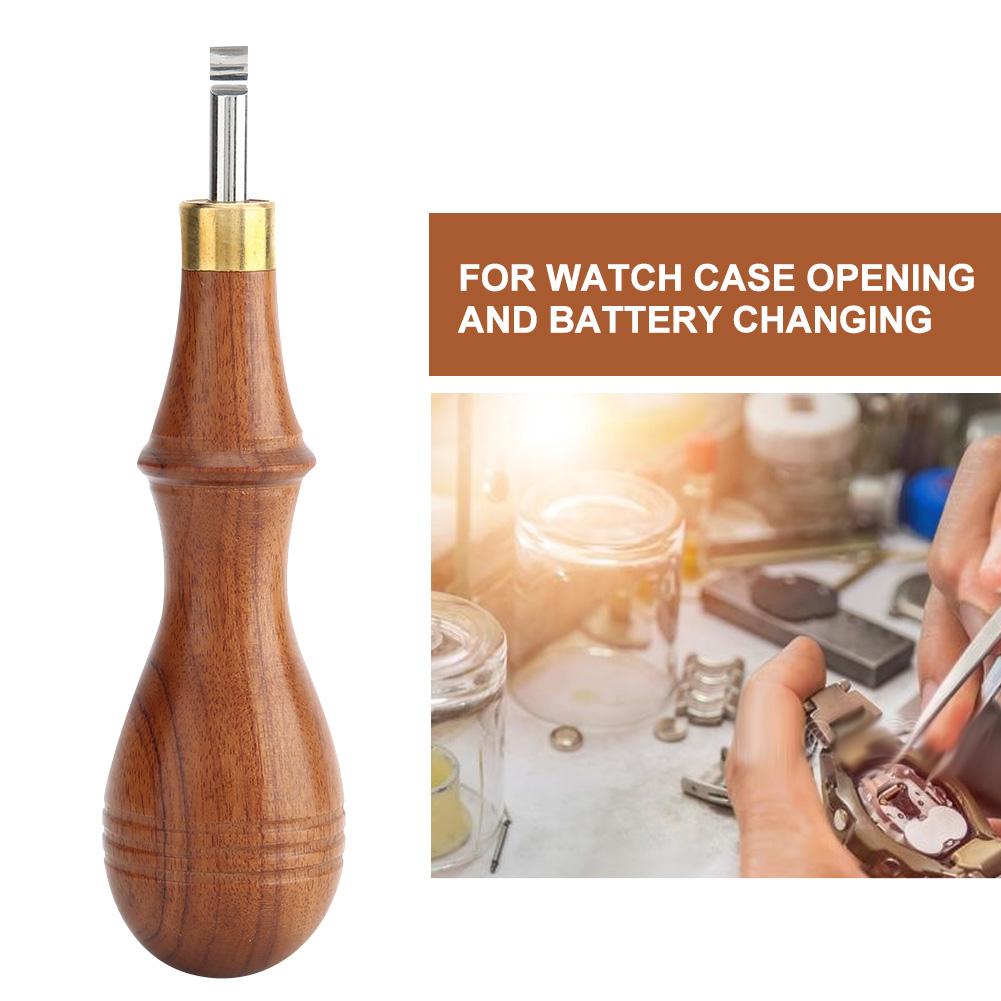Wooden Handle Alloy Steel Watch Pry Watch Case Remover Watch Repair Tool (B Style)