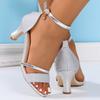 Móda 2025 nové sandály evropského a amerického střihu s otevřenou špičkou, na středním podpatku a s jedním páskem s rybím hřbetem pro ženy