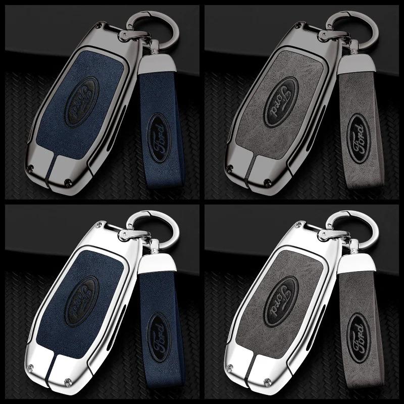 Car Metal Leather Remote Key Case Cover Ford Fusion Mondeo Mustang F-150 Explorer Edge 2015-2018 Car Key Protection Accessories