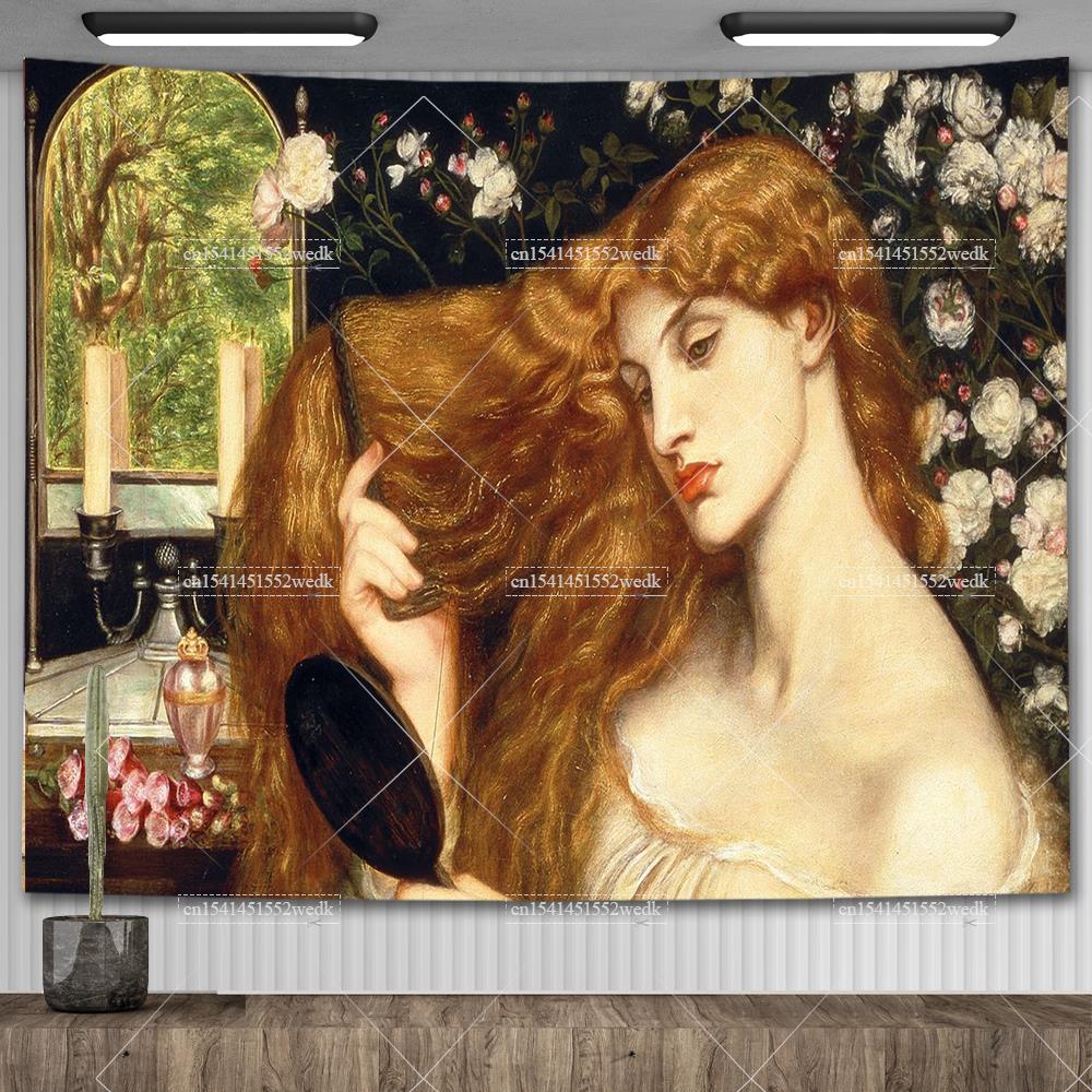 John William Waterhouse Artworks The Lady of Shalott Tapestry Wall Hanging Oil Paintings Home Decoration Aesthetic Tapestries