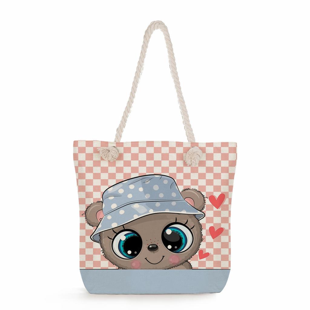 Cartoon animals print thick rope single-shoulder beach bag 7270 KTB