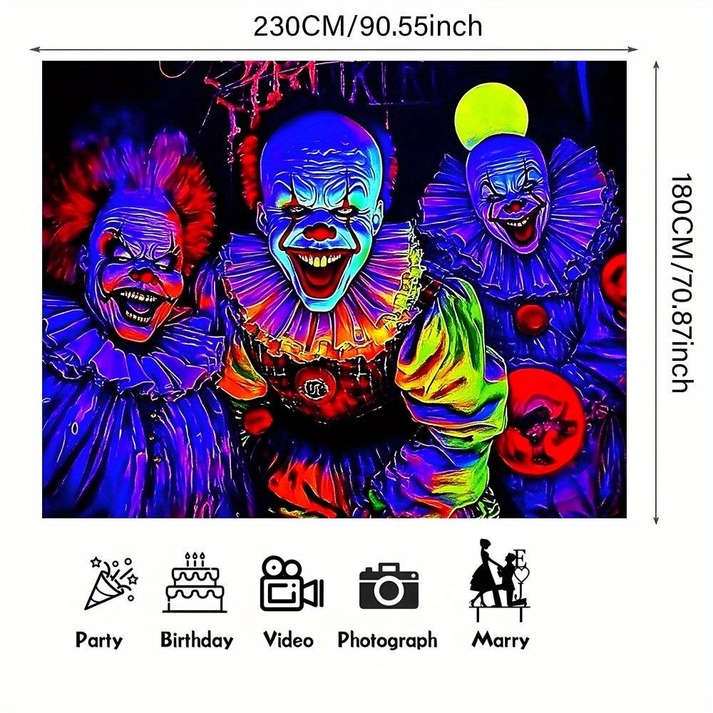 1 Terrifying Clown Background Banner Bright Neon Colors Polyester Suitable for Indoor/outdoor Parties Birthdays