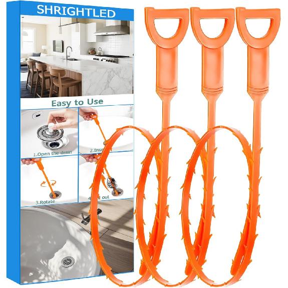 Drain Snake, Drain Clog Remover Tool, 3 Pack Cleaner Hair Remover, Sink Snake for Sewer Kitchen Sink Bathroom Tub Toilet