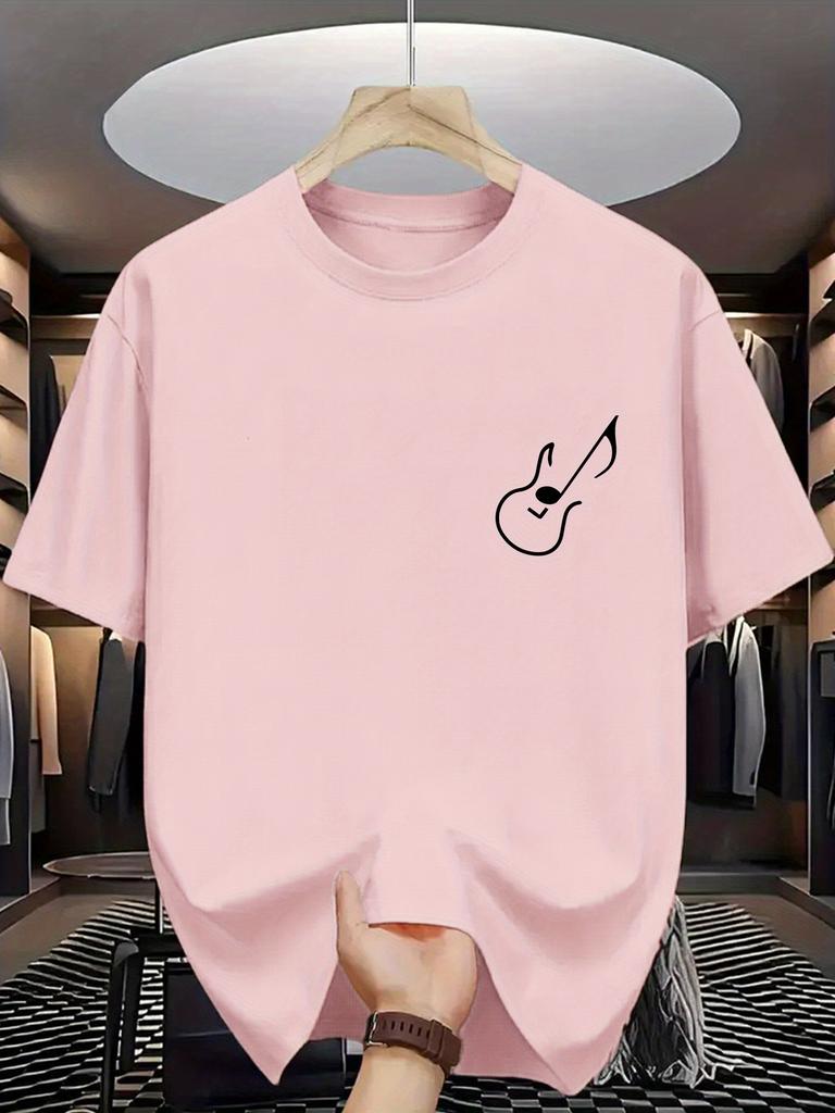 Unisexs Round Neck Tee Tiny Guitar Note Minimal Chest Print Soft Cotton Simple Music Lover Daily Outdoor Short Sleeve Casual Top