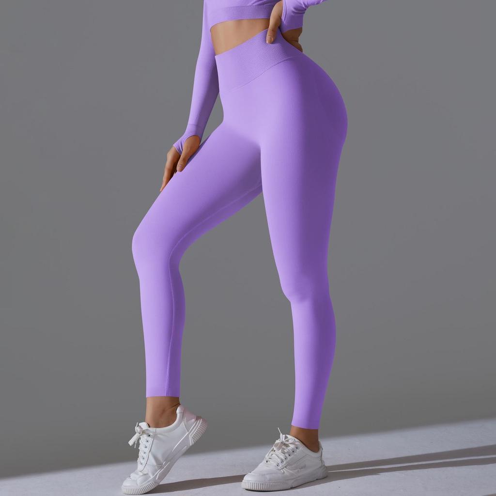 Nahtlose High-Waist Yoga-Hose mit Po-Lifting für Damen - Unifarbene Fitness- und Laufbekleidung