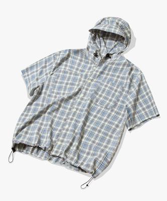 Secondmono (Sommer-Version) Knopf Check Hoodie Halbe Jacke [Blau]_Sejk016Blue