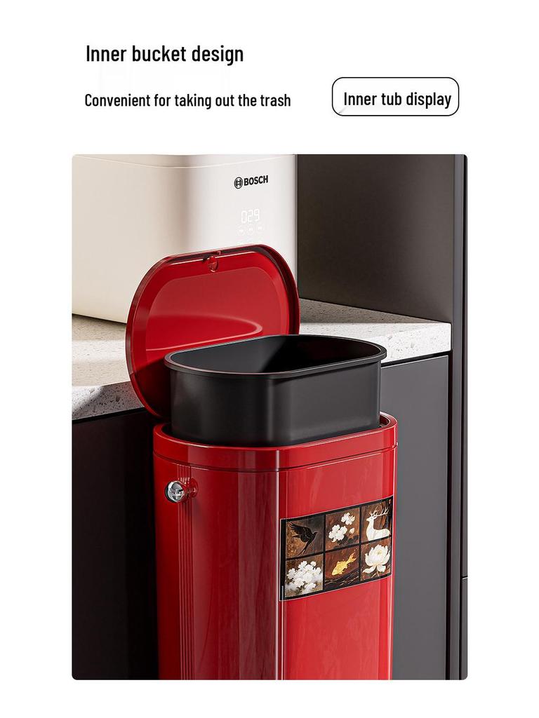Premium Large-Capacity Trash Can with Lid – Ideal for Living Room, Bedroom, and Kitchen; Elevated Design for Easy Use.