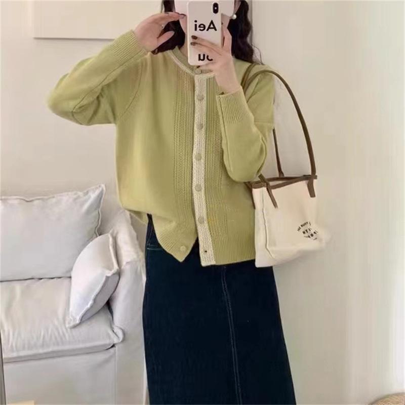 

Женский осенне-зимний вязаный кардиган с круглым вырезом, нежный цветной джемпер One size желто-зеленый