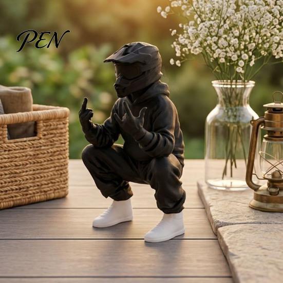 Creative Gifts for Motorcyclists 3D Printed Cool Off-Road Biker Figurine, Squatting Rider Statue, Trendy Desktop Enthusiast Presents Ornament,