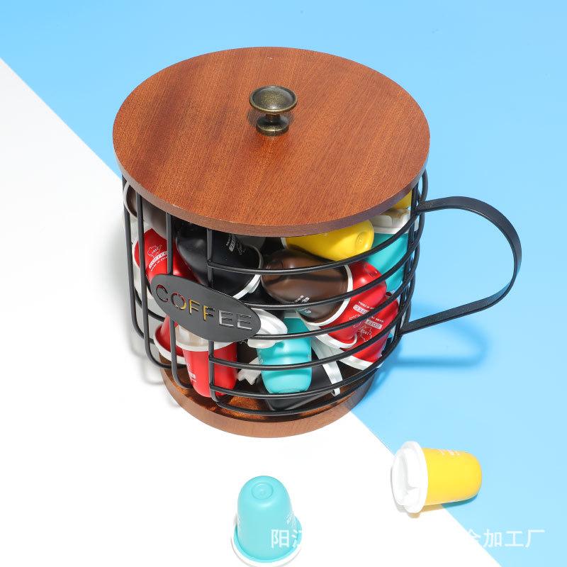 Nordic INS Metal Storage Basket with Lid Handle, Coffee Capsule Fruit Snack Organizer