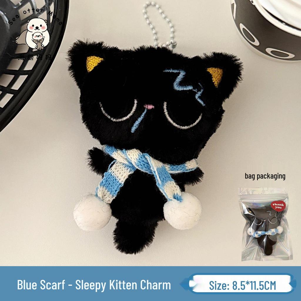 Adorable Porte-clés Ornement Peluche Chat Noir avec Cœur qui couine