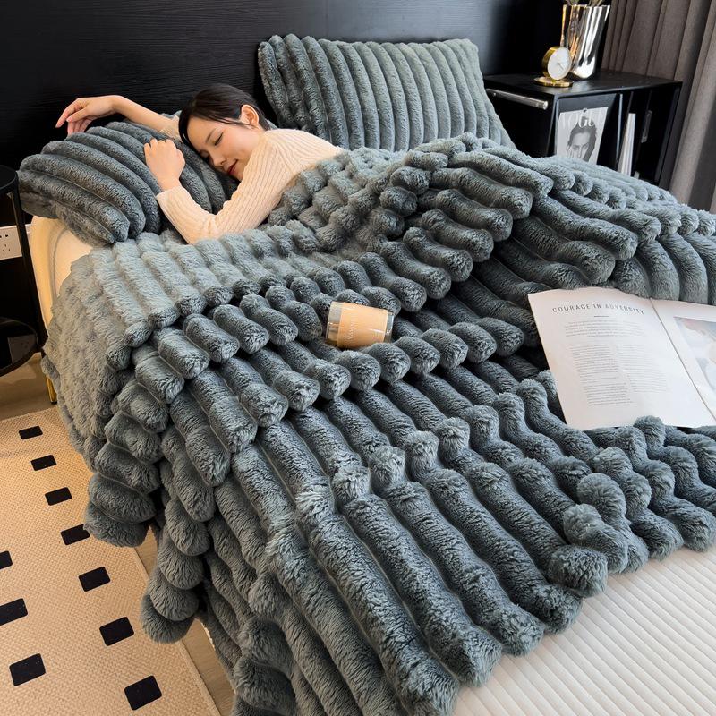 

Флисовое одеяло Niche: Фланелевое одеяло с имитацией меха кролика для односпальной/двуспальной кровати 200x230 cm