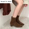 Stivaletti Corti da Donna a Punta, Slim, con Cerniere Posteriori alla Moda, Stivaletti alla Caviglia, Stile Retrò, Tacchi Quadrati, Scarpe Autunno Inverno