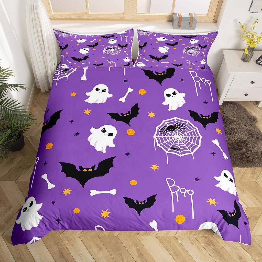 Comforter Halloween Bats Glitter Stars Galaxy Gothic Bedding Set Cute Cartoon Watercolor Bat Comforter Twin Queen Size