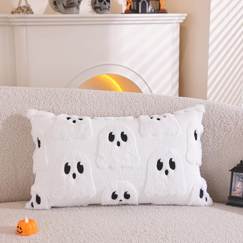 Adorable Ghost Pillow Cover - Polyester, Halloween-Themed, Stitched & Embroidered Design, Hand Wash Only,  Halloween Decorations