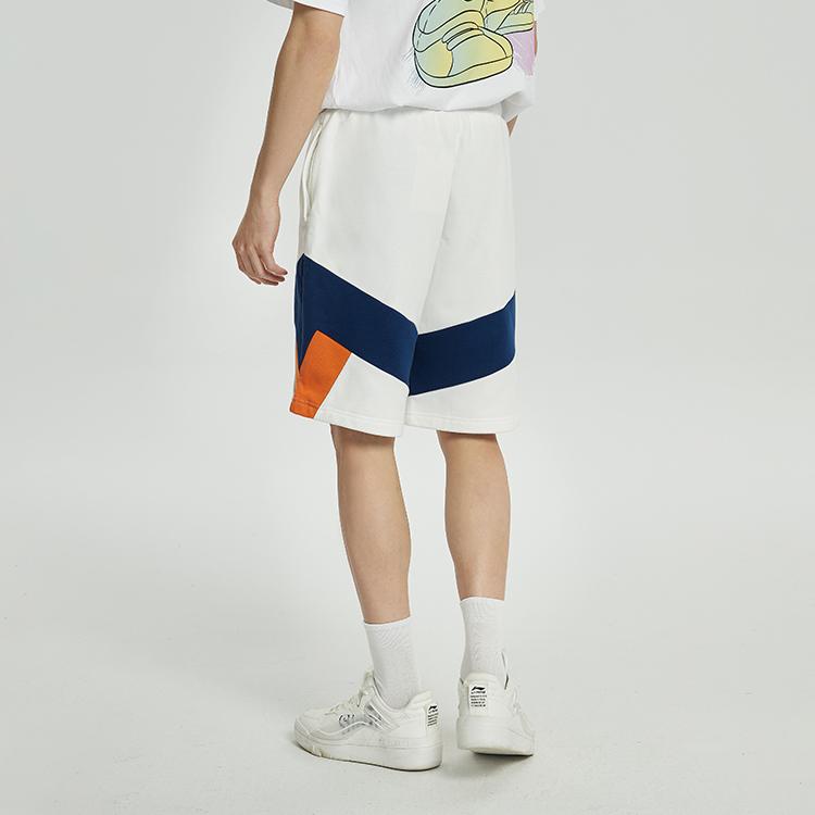 Li-Ning Sport Fashion Series Letter Print Color Block Casual Shorts Men Shorts Off-White AKSR569-1