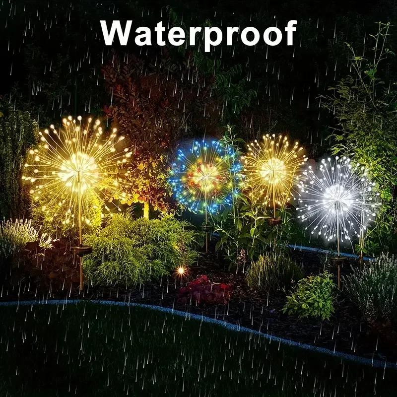 LED Solar Fireworks Lights Outdoor Decorative Multicolor Starburst Waterproof Lamps with 8 Modes for Garden Path Home Lawn