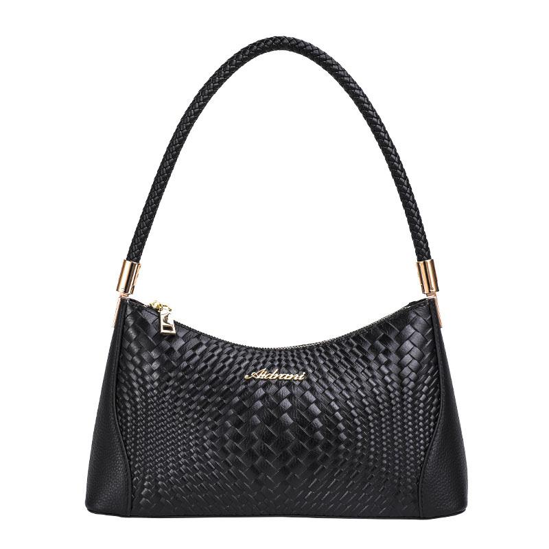 Genuine Leather Woven Pattern Bag New Versatile Crossbody Bag Middle-aged Women's Mom Bag Single Shoulder Underarm Bag