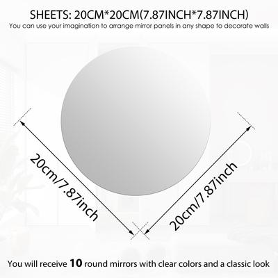 10Pcs Round Mirror for Home Bathroom Living Room Decor 7.87Inch Acrylic Self Adhesive Mirror Circle Plate Mirror Tray