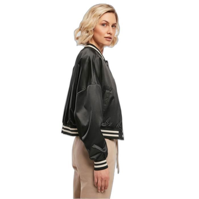 Blouson Court En Satin Oversize Femme Urban Classics College GT - Noir - 2XL