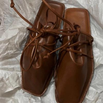 Sqaure Head Solid Color Women Slippers Flats Summer Sling Back Ladies Shoes Elegant Low Heels Zapatos Mujer