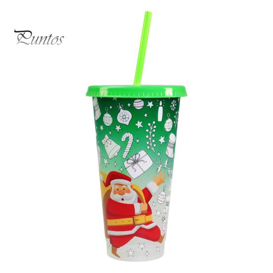 710 ml Weihnachtsbecher mit Farbwechsel und Deckel, Strohhalmen, wiederverwendbar, lebensmittelecht, Becher mit Weihnachtsmann-Design, für Erwachsene und Kinder, verhindert das Verrutschen des Strohhalms, auslaufsicher