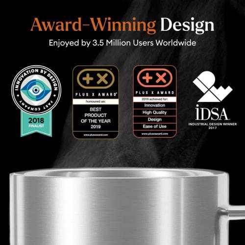 Ember Temperature Control Smart Mugs, 2 10oz Silver, 1.5 Hour Battery Life, App-Controlled Heated Coffee Mugs - Improved Design