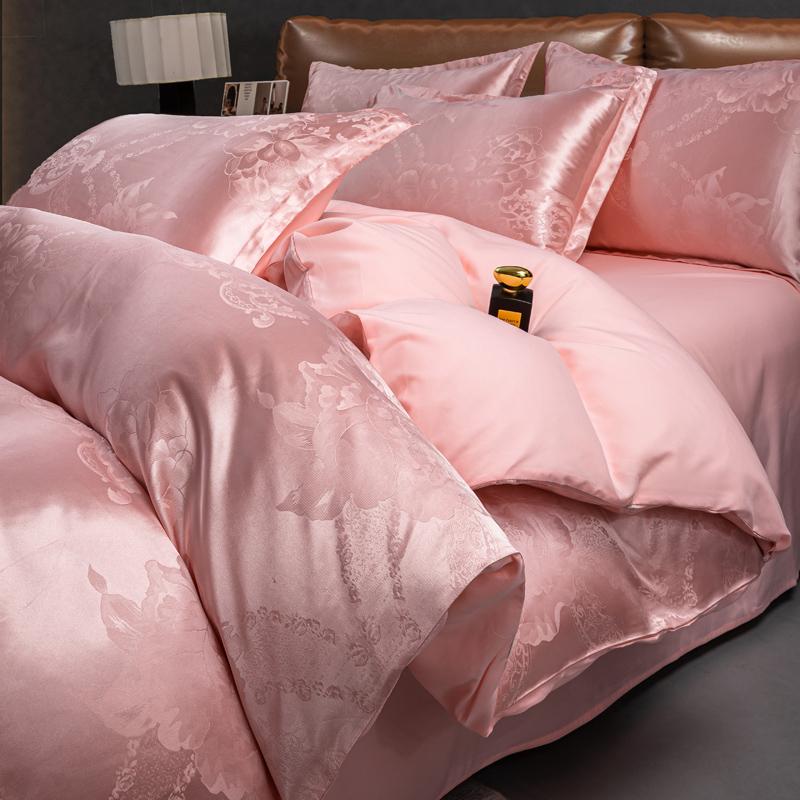 2025 New European Light Luxury Jacquard Four-piece Set, Satin Silk Quilt Cover, Bed Sheet Single Double Four-piece Set