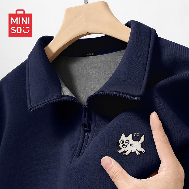 

MINISO Men s Retro Half-Zip Fleece Lined Hoodie M