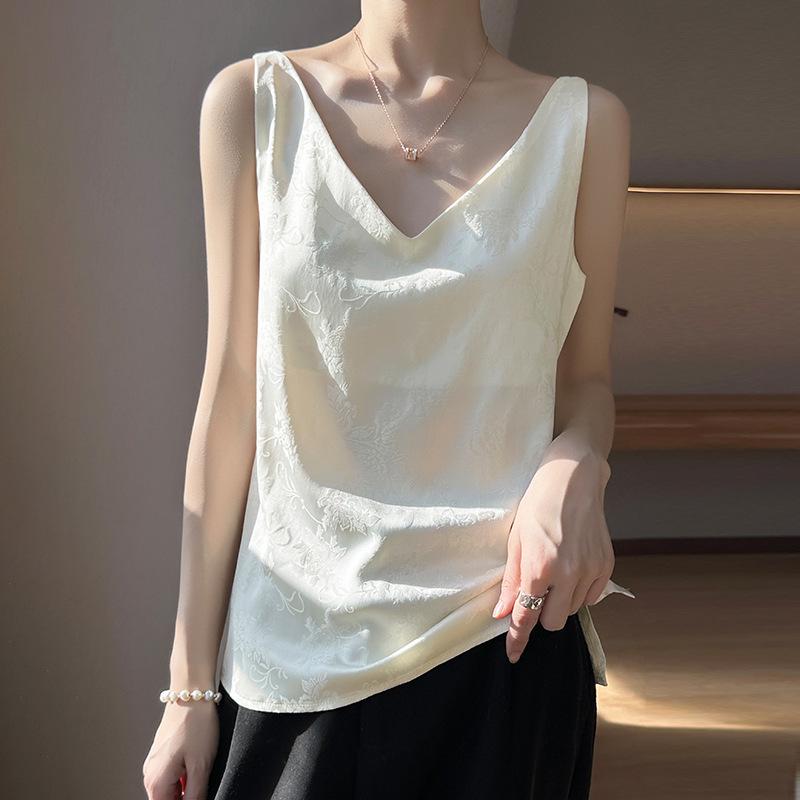 Hodvábna saténová potlačená camisole s výstrihom do V