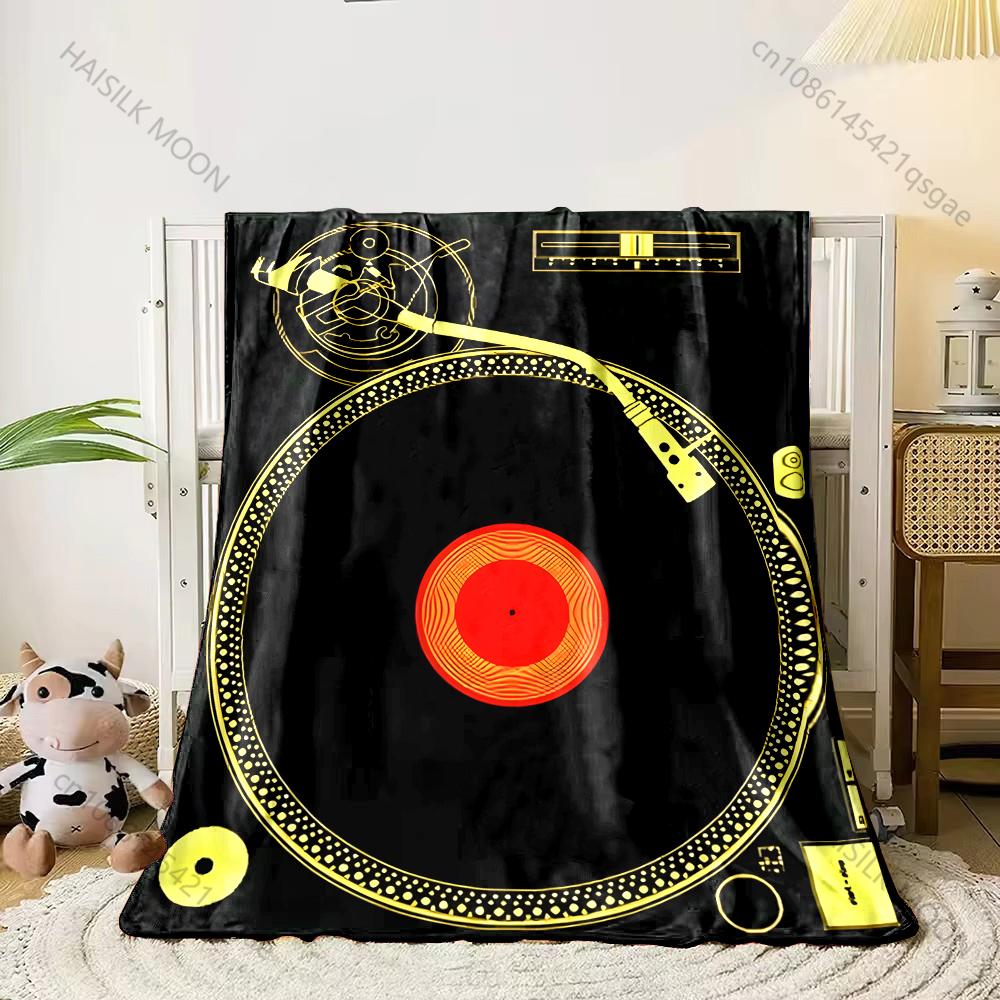 1PC Golden Vinyl Record Turntable Print Adult Children Warm Blankets Home Travel Car Soft Comfortable Suitable for All Seasons