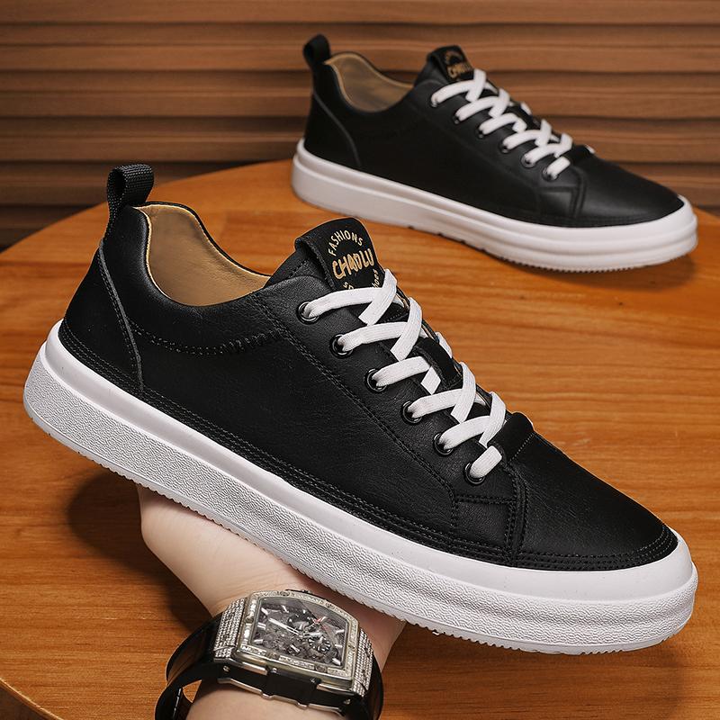 Genuine leather casual shoes for men fashion black Lace Up Outdoor Oxford Jogging Shoes Women's Skate Shoes men sneakers
