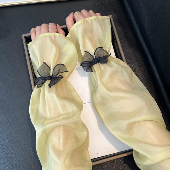 Sheer Mesh Arm Sleeve Tulle Lace Long Fingerless Gloves UV Protection Ice Silk Bowknot Sunscreen Sleeves for Party Outdoor Activities