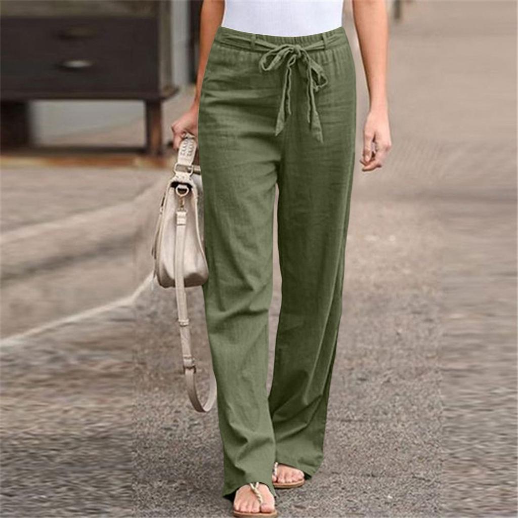 Women's Color Elastic Waist Breathable Loose Cotton And Linen Pants