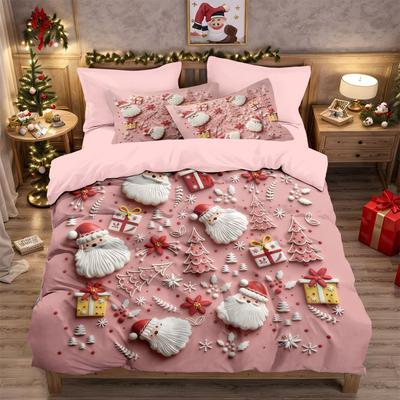 3pcs Merry Christmas Imitation Relief Print Ccoreless Quilt Set Multi Size Bedrooms  Bedding Decoration Soft  Machine Washable