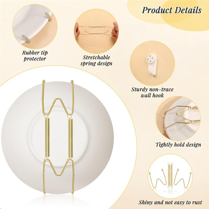 

ABNO-Plate Wall Hangers For Display - 6/8/10/12 Inch Plates Hanger, For 5.5 To 12.5 Inch Decorative Plates And Arts золотий