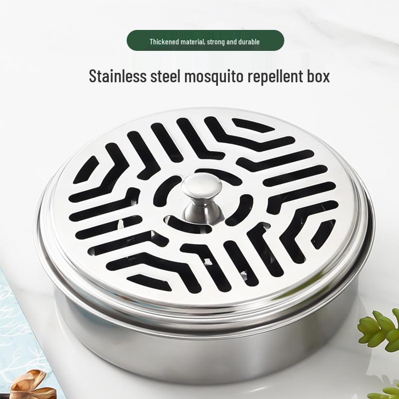 Portable Stainless Steel Fireproof Mosquito Coil Holder with Lid - Outdoor Repellent Tray
