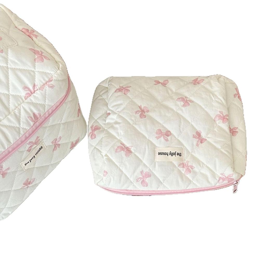 Large Korean-Style Bow Makeup Bag: Spacious, Portable Travel Toiletry and Cosmetic Storage for Girls