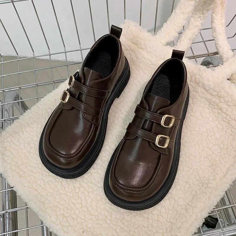 Comemore 1950s French Style Small Leather Shoes Women English Style Retro One-band Marilyn Shoes Spring Soft-soled Loafers