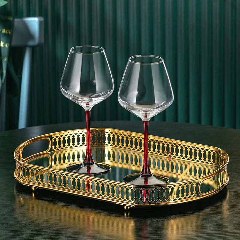 CRISTALGLASS Burgundy Wine Glass Set Large Crystal Glass Red Wine Stemware 460ml 2 Pieces Red Stem