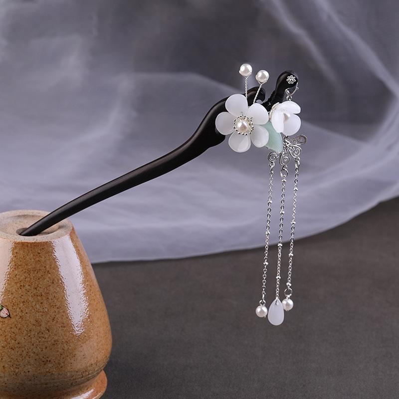 Sandeltre Blomst Hårnåler Kinesisk Stil Hårpinner Retro Hanfu Hårtilbehør Fe Cheongsam Hårknute Smykker Tiara